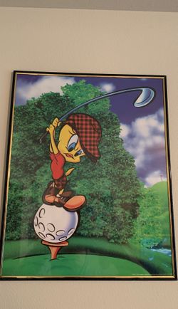 Tweety bird golf framed picture