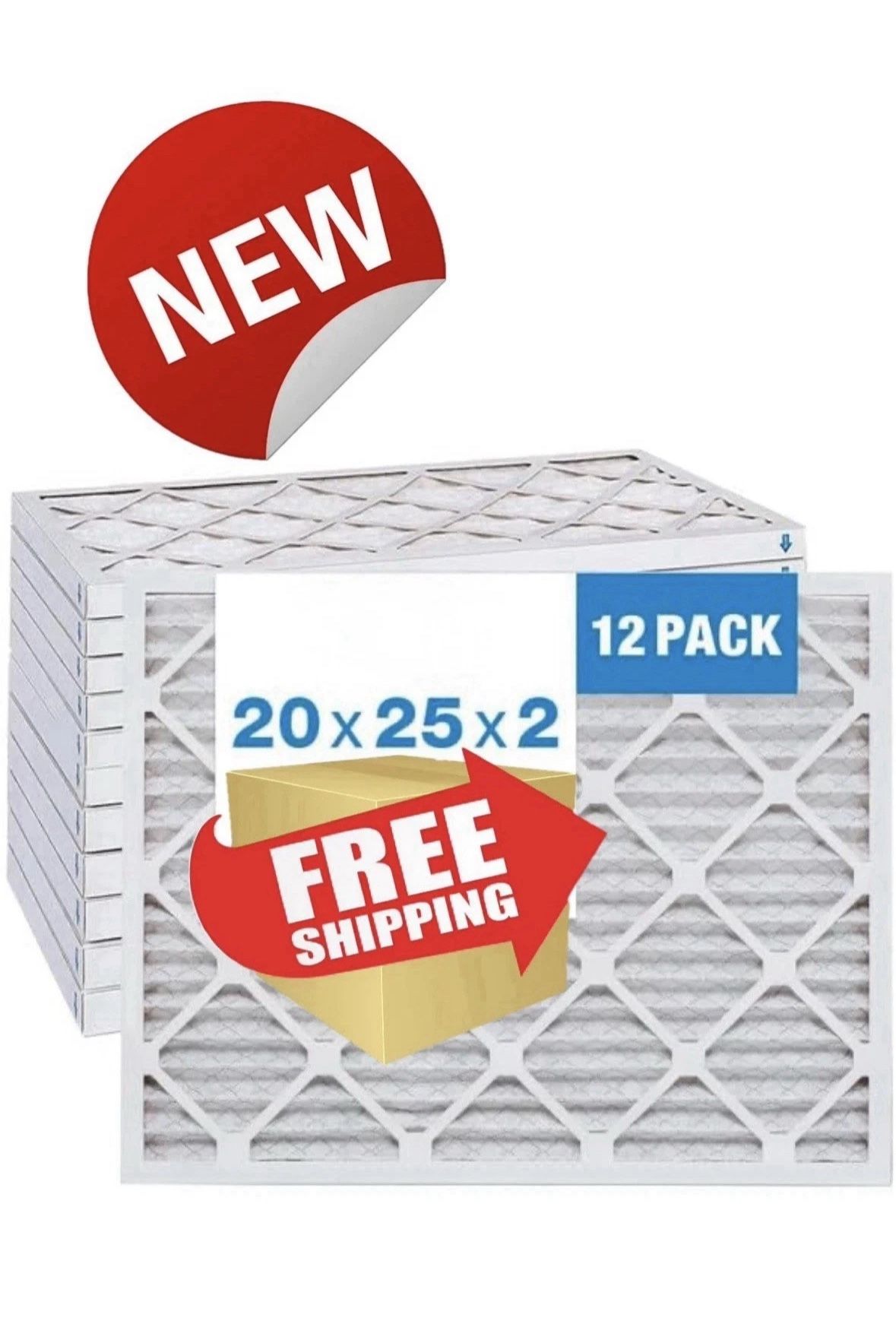 20x25x2 MERV 8,Pleated Air Filter, AC Furnace Air Filter,MPR 800,FPR,12 Pack,NEW