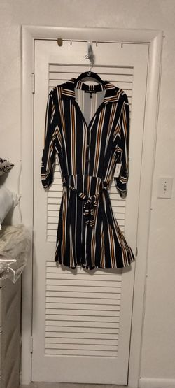New Striped Dress 2 X Navy Blue, White,,& Yellow 