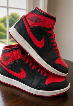 Jordan 1 Mid Bred Black/Red – Size 9