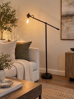 Vintage-Style Black Adjustable Swing Arm Floor Lamp – Industrial Modern