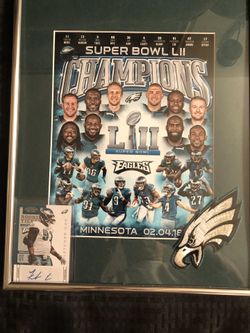 Fletcher Cox Autographed Rookie Card & Eagles Super Bowl 52 Champions Photo Framed in Silver Alum Frame, Double Matted in Eagles Green Suede & Vintag
