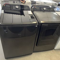 Samsung Top Load Washer & Gas Dryer Set In Black