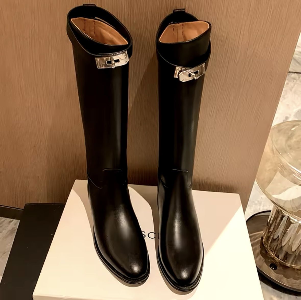 New black leather long boots woman fashion long boots