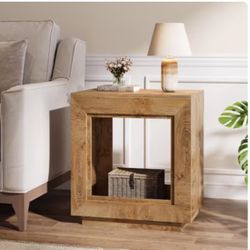  Natural 2 Tier Square End Table with Storage Shelf for Living Room Bedroom