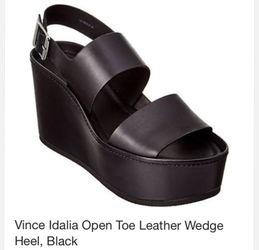 Vince Idalia Open Toe Leather Wedge Heel, Black