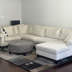 Tan Sectional W/ Ottoman and Rug