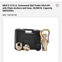 Gooseneck Ball Trailer Hitch Kit With Chain Anchors