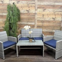 Gray Wicker Outdoor Patio Set Couch, 2 Chairs And Coffee Table