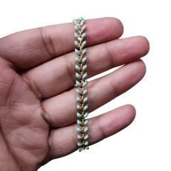 Gold Toned Mint Green Leaf Magnetic Clasp Bracelet