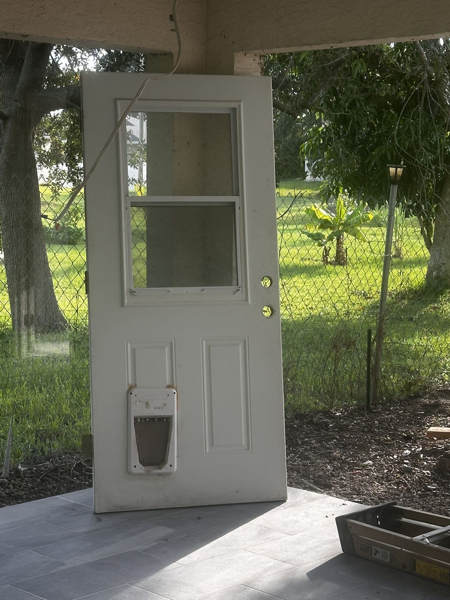 Exterior door with small dog opening