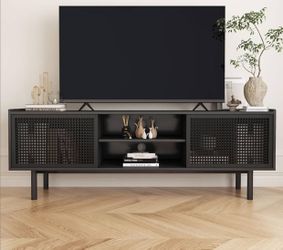 Black (Iron) Rattan TV Stand - Assembled (GREAT Condition)