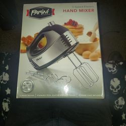 Parini Cookware, 5-speed Electric Hand Mixer, Stainless Steel Beaters And Dough Hooks, Storage Case Included