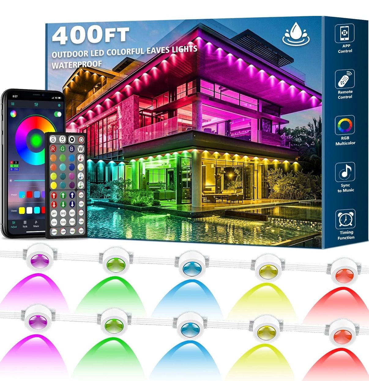 New 400FT Permanent Outdoor Lights,RGB Eaves Lights with App Control Remote SINLEY