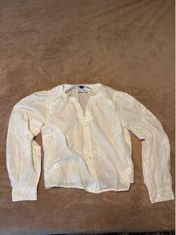 Brand New Old Navy White Button Down Shirt, Floral Embroidery