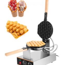 Egg Waffle Maker 1400-Watts Round Waffle Iron Non-Stick Waffle Cone Machine Stainless Steel Waffle Makers