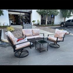 New 4 Pcs Outdoor Patio Rocking Loveseat + 2 Swivel Glider Chairs + Table