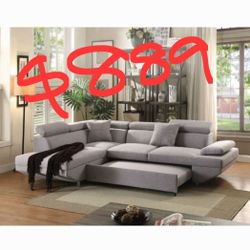 Grey Fabric Modern Sectional Sofa Sleeper Bigger Size
