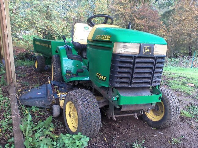 John Deere GT235 Garden Tractor w/ Tiller, 48" mower, 40" grader blade