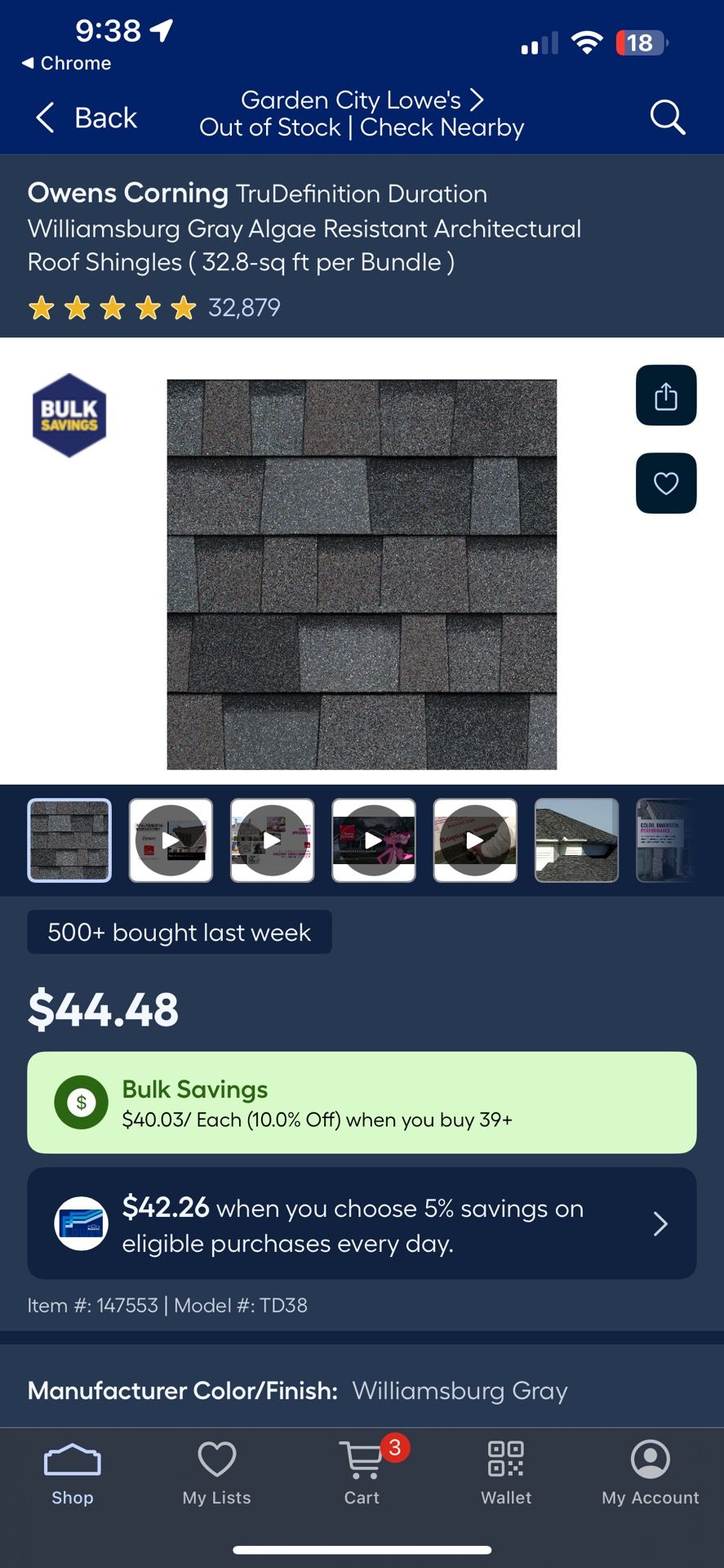 Owens Corning Architectural Roof Shingles Williamsburg Gray