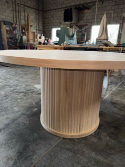 Round Wood Dining Table with Fluted Pedestal Base