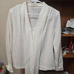 Lee Mar Pageant V-Neck White Blouse Lg 1970s