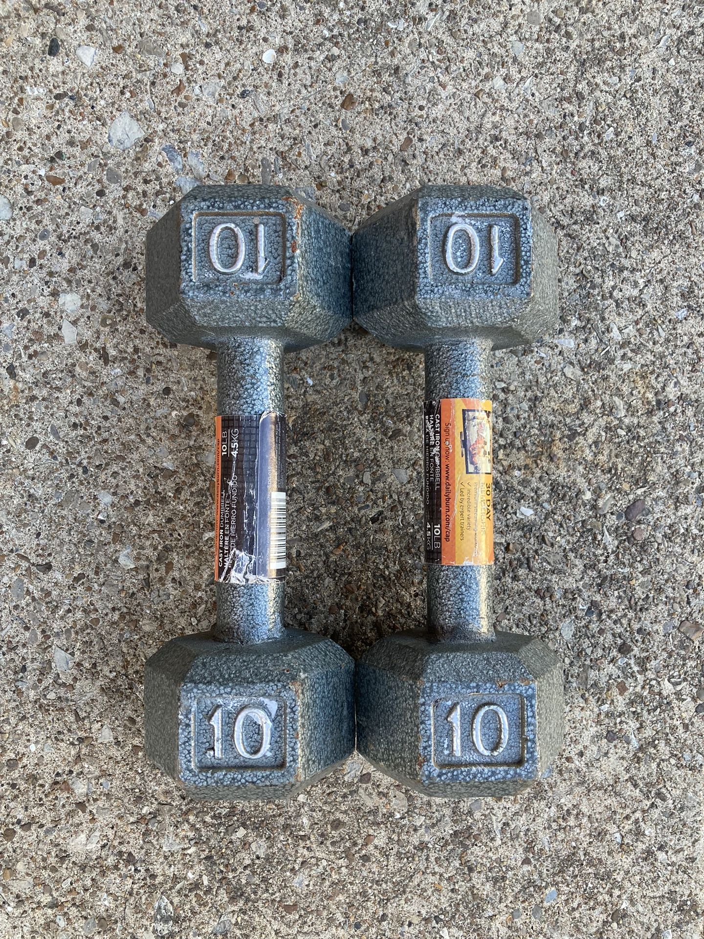 10 lb dumbbells dumbbell set x2 20 lbs total 10lb 10lbs Cast Iron hex weights weight pair pounds pound 20lbs