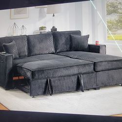 New Sleeper Sectional In Black Corduroy 