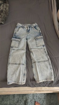 Girls Acid Wash Cargo Denim Jeans