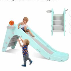 Freestanding Kids Slide, Toddler Slide Climber with Basketball Hoop & Ball, K-11