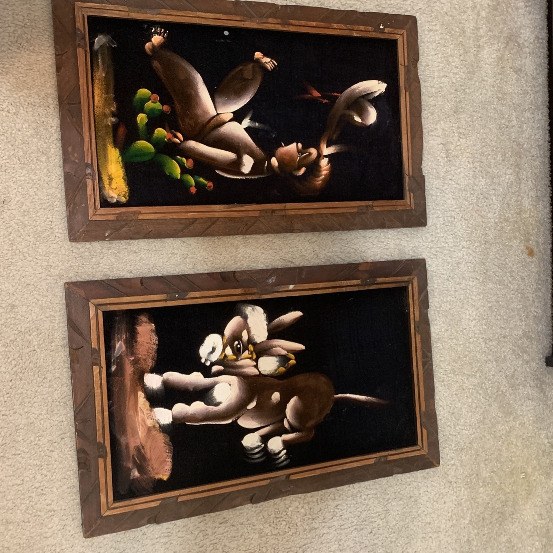 Framed Velvet Paintings From Mexico (set)