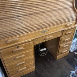 Free Solid Oak Roll Top Desk