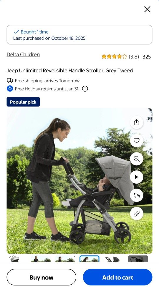 Jeep Unlimited Reversible Handle Stroller, Grey Tweed
