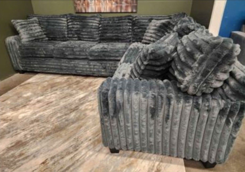 NEW MODEL ALERT! Brand New Byers Market Gunmetal Grey Thick Corduroy RAF 2pc Corner Sectional