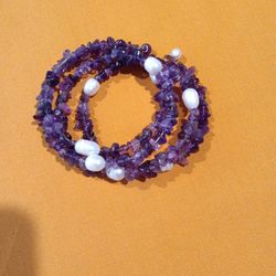 8 inch Genuine Amethyst & Pear Coil Bracelet 