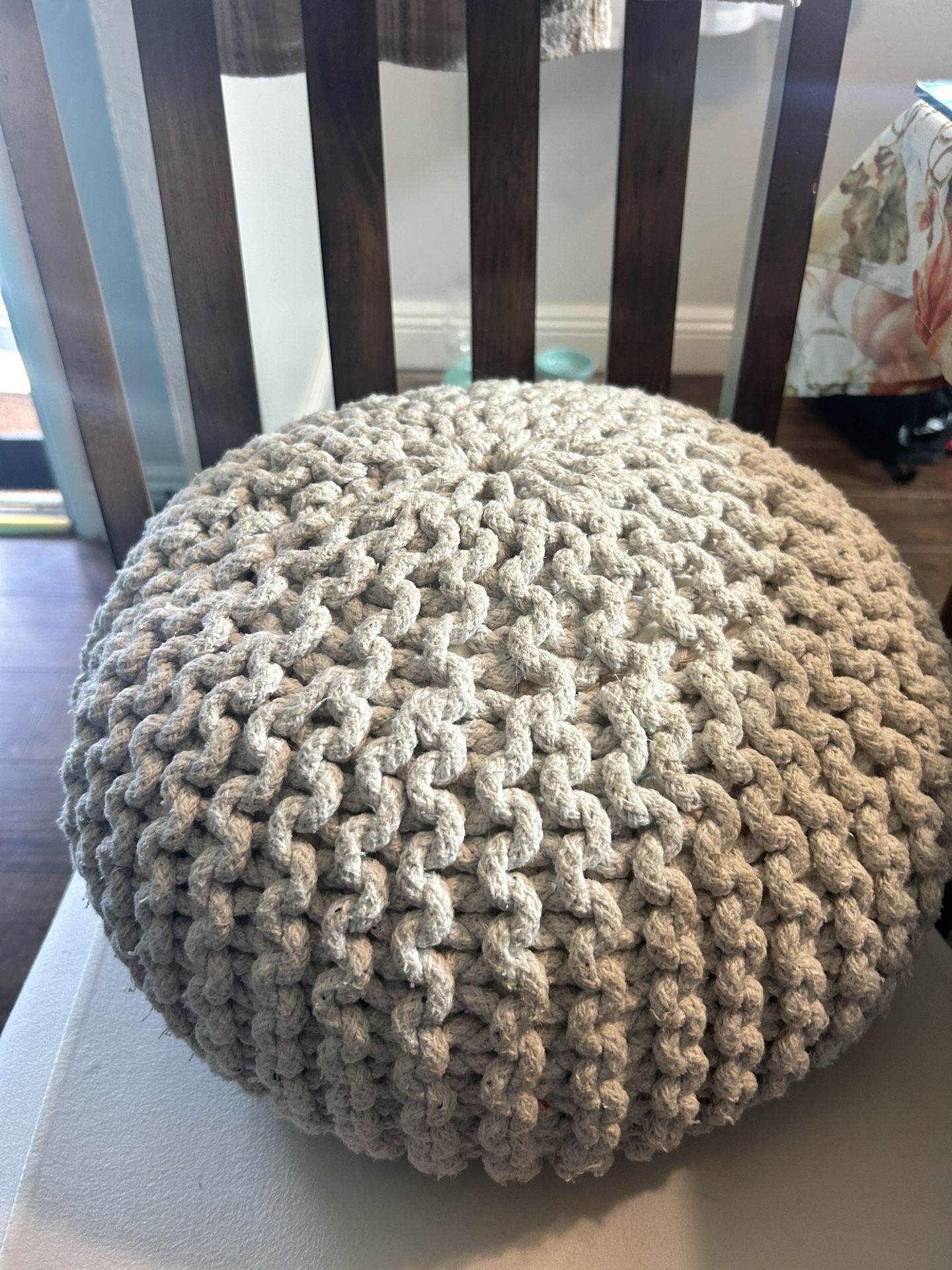 Cotton Pouf Ottomans Knit Foot Stool