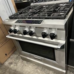 Stainless Steel KitchenAid Dual Fuel 36” Wide Range