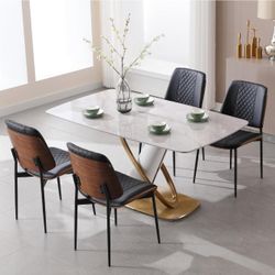 Dining Chairs Set of 2PU Leather Armless Kitchen Chair in Modern Walnut Style, Mid Century Bentwood Side Chair with Metal Legs, Retro Accent Guest C