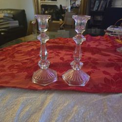 A Pair Of 9" Glass Candle Holders