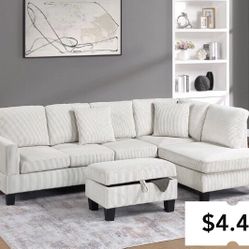 3-pc Sectional Sofa W/ Storage Ottoman New In Box
