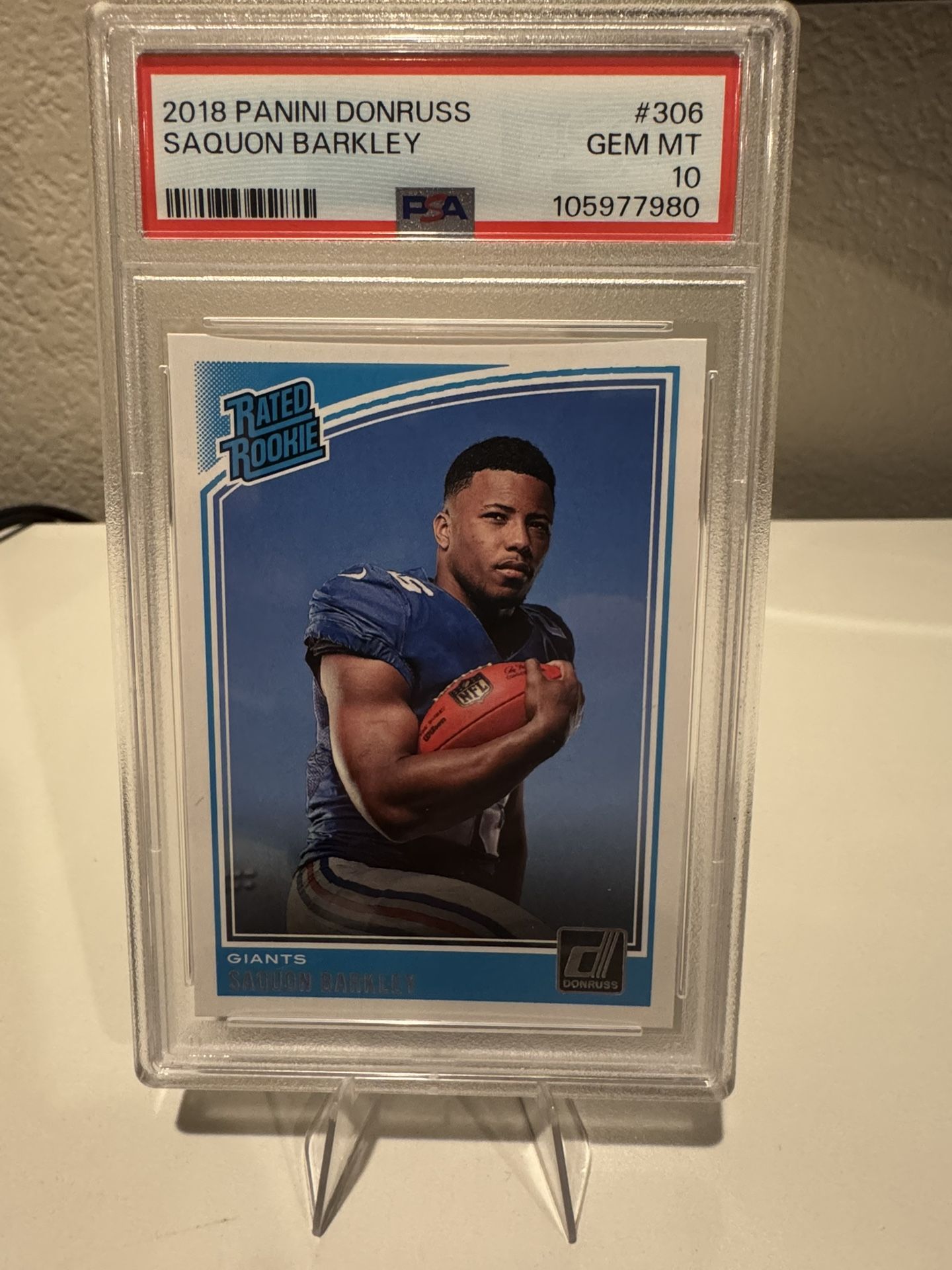 2018 PANINI DONRUSS #306 SAQUON BARKLEY RC RATED ROOKIE PSA 10