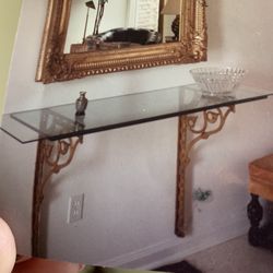Vintage Luxury Glass & Cast Iron Table