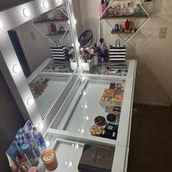 57” Ava White VANITY w/ LED Mirror & Glass showcase Top ✨ $800