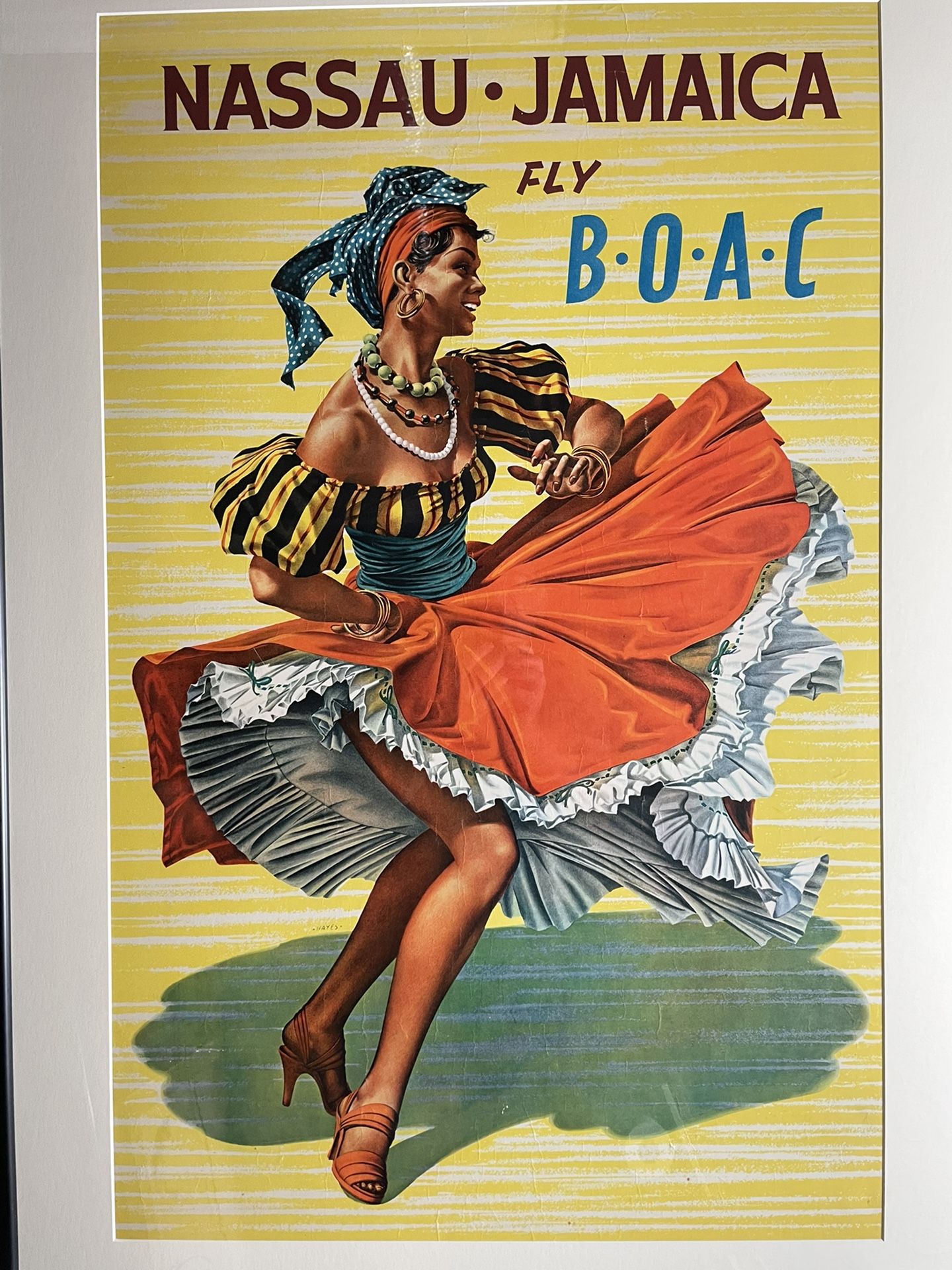 Original b.o.a.c. Nassau Jamaica Travel Poster, 1956