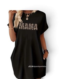 Black MAMA Leopard Print T-Shirt Dress