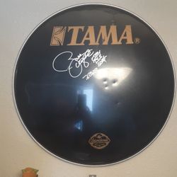 Autographed Tama And Evens Drum Heads And Photo Zakk Wylde Guitar Player.