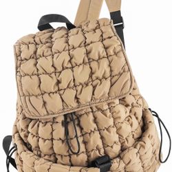 CONTAIL 18L Women Puffy Backpack,Qulited Puffer Bookbag,Khaki