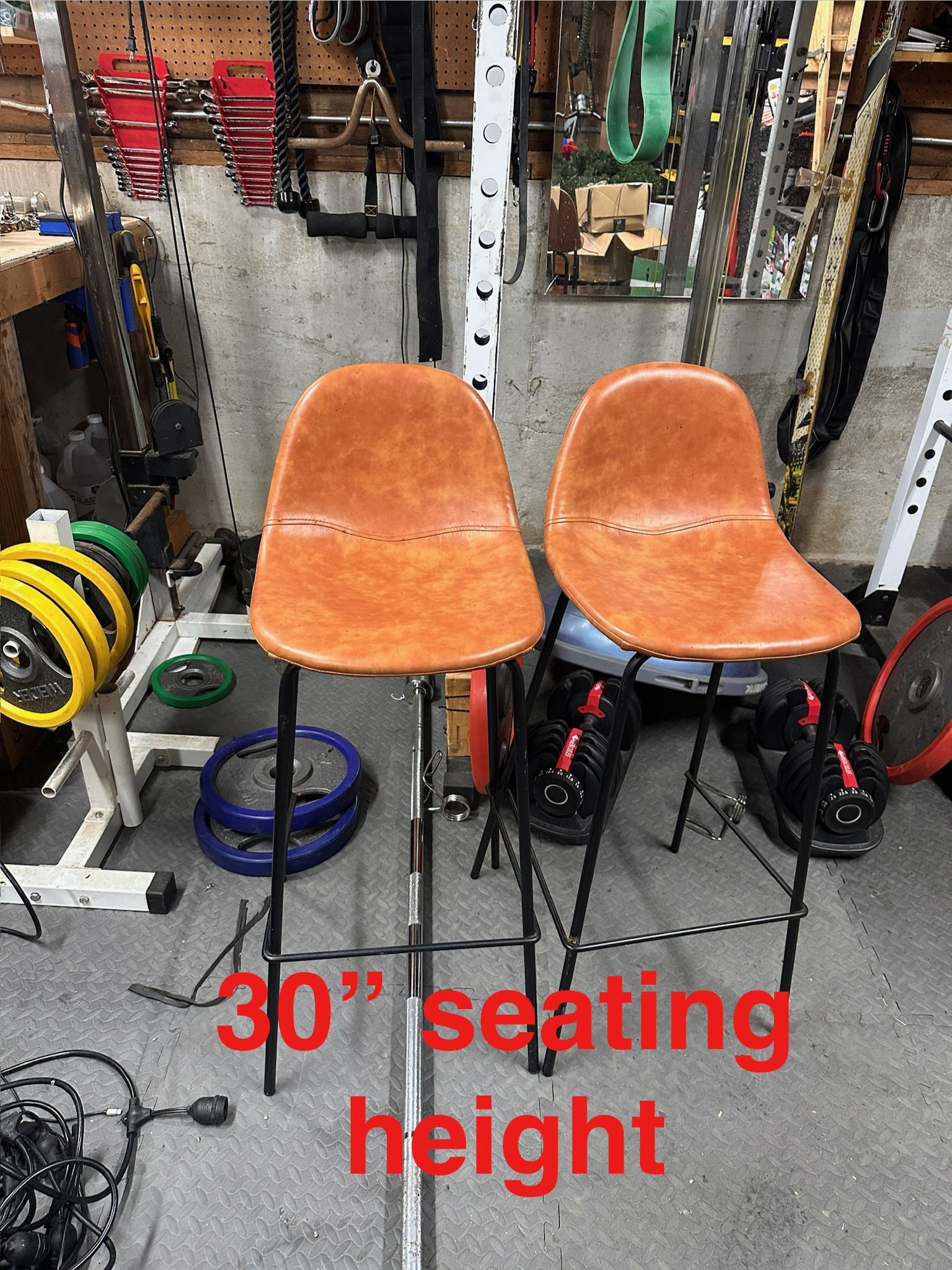 2 Faux Leather Bar Stools (30" seat height)