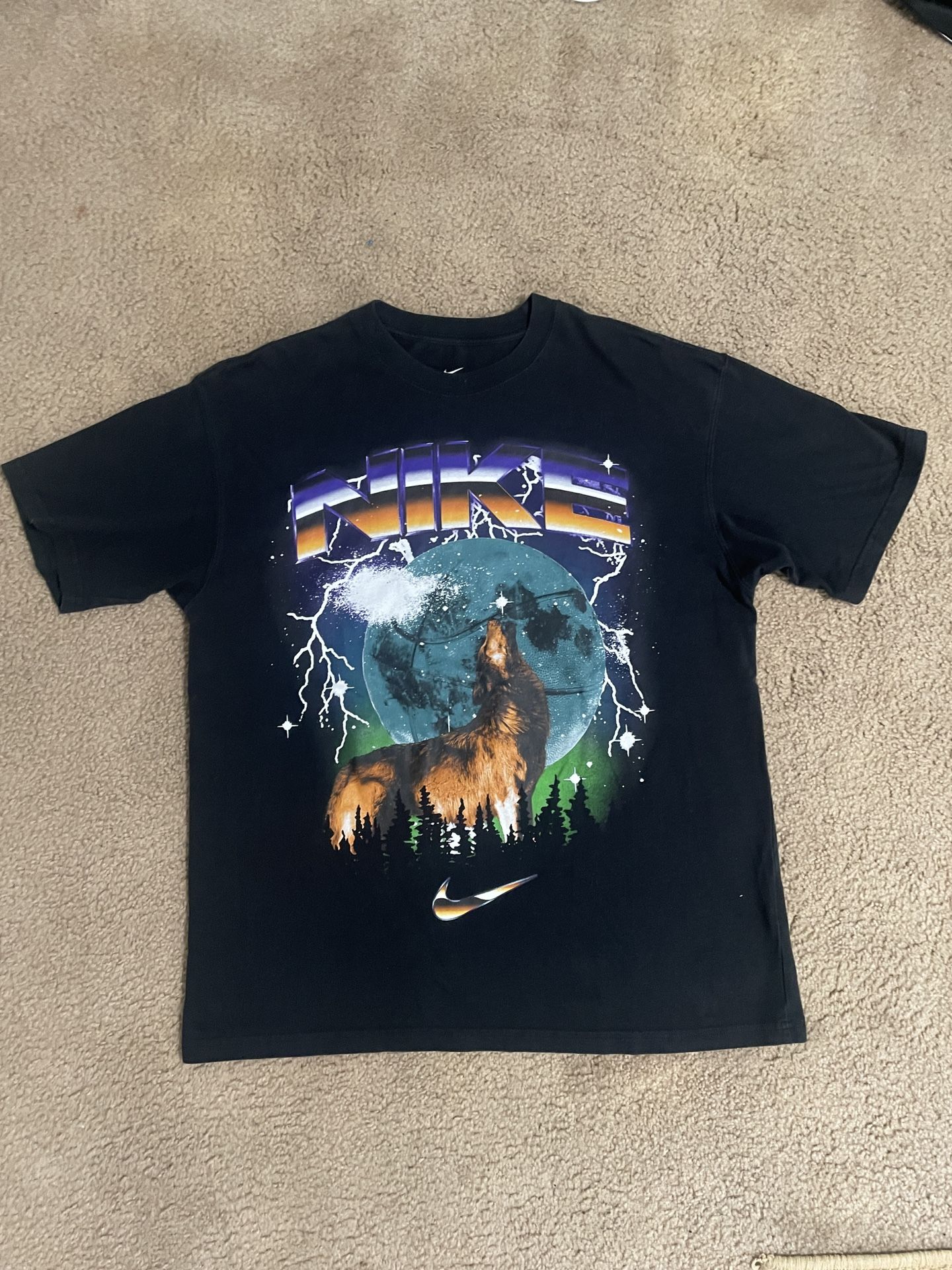 Nike Basketball Howlin Moon Wolf Lightning Shirt Black Mens Medium