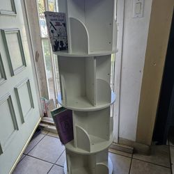 4-Tier Rotating Bookshelf Tower – 360° Spinning Storage Rack (White)